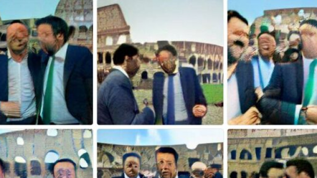 I risultati generati da DALL-E Mini per "Matteo Renzi e Matteo Salvini al Colosseo"