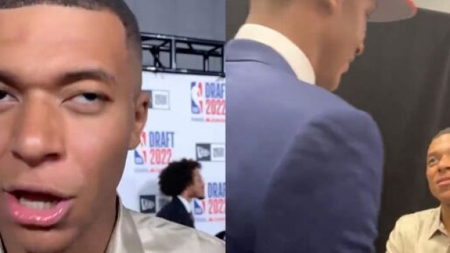 Mbapp&eacute; lors de la soir&eacute;e de la Draft NBA &agrave; New York. (cr&eacute;dit Twitter)