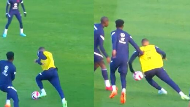 Kylian Mbapp&eacute; en feu lors de l'entrainement des Bleus il y a quelques jours. (cr&eacute;dit Twitter)