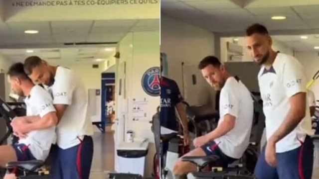 Leo Messi et Gianluigi Donnarumma &agrave; la reprise de l'entra&icirc;nement du PSG. (cr&eacute;dit Twitter PSG)