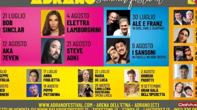 La prima edizione dell'Adrano Summer Festival 2022, un cartellone ricco di spettacoli e musica