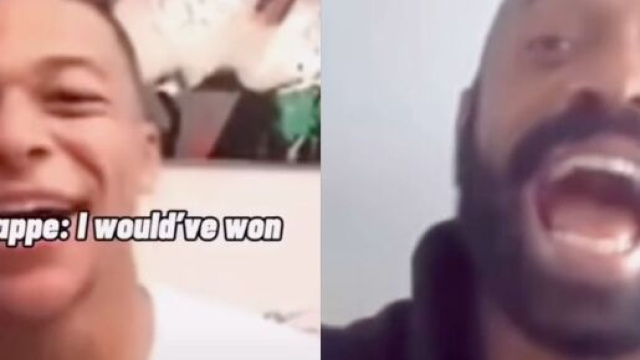 Henry et Mbapp&eacute; en plein &eacute;change essayant de savoir lequel des deux est le plus rapide en tant que footballeur. (cr&eacute;dit YouTube)