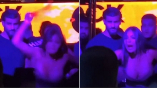 Maeva Ghennam re&ccedil;oit un projectile en bo&icirc;te de nuit : elle jette son verre et veut se battre.