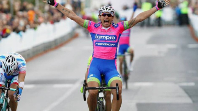 Filippo Pozzato in maglia Lampre, ultima squadra italiana nel ciclismo World Tour.