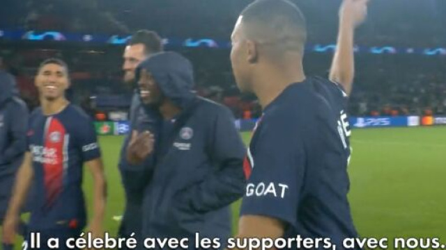 Mbapp&eacute; se moque de Demb&eacute;l&eacute; apr&egrave;s PSG-AC Milan. (screenshot Twitter - @CanalplusFoot)