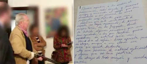 Pau Rigo durante la reconstrucci&oacute;n y su carta de pu&ntilde;o y letra (Captura de v&iacute;deo y Facebook)