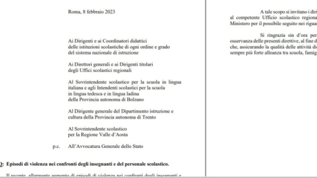 Nota Valditara episodi di violenza su docenti e personale scolastico, intervento Avvocatura Generale dello Stato.
