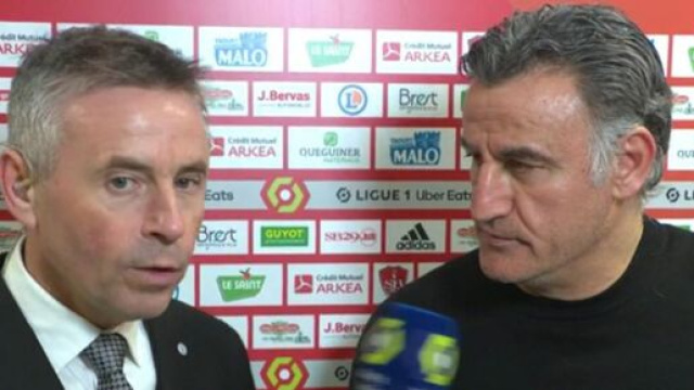 Christophe Galtier au micro de Canal+ apr&egrave;s la victoire du PSG &agrave; Brest. (screenshot Twittter - @psgcommunity_ et Canal+)