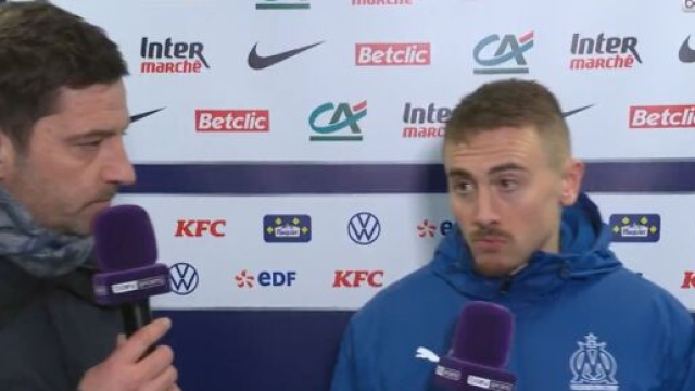 Valentin Rongier d&eacute;&ccedil;u apr&egrave;s l'&eacute;limination de l'OM en Coupe de France par Annecy. (screenshot Twitter - @beinsports_FR)