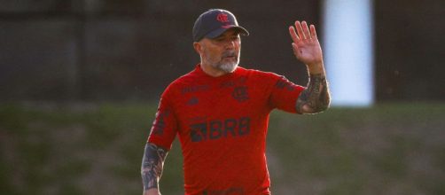 Sampaoli durante treino no Ninho do Urubu (Divulga&ccedil;&atilde;o/Facebook/CR Flamengo)