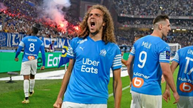 Guendouzi heureux du succ&egrave;s de l'OM &agrave; Lyon ce dimanche soir. (screenshot Twitter - @GuilDcqt)