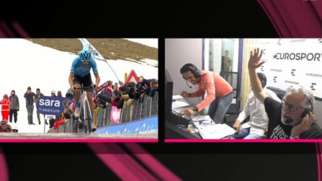 Giro: Davide Bais vince al Gran Sasso, Contador esulta su Eurosport.