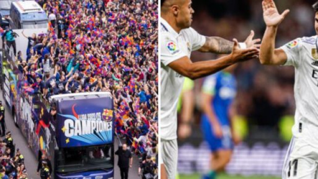 D&eacute;fil&eacute; de Barcelone, Victoire du Real (Screenshot de @realmadridfra et @FCBarcelona_cat au 15 mai 2023)