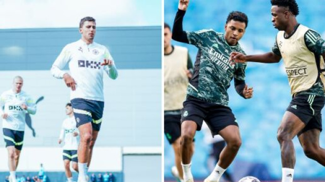 City et Real &agrave; l'entra&icirc;nement avant leur face-&agrave;-face en demi-finale retour (Screenshot de @realmadridfra et @ManCity au 17 mai 2023)