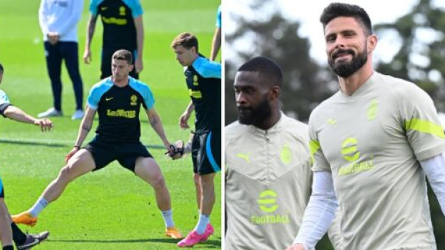 Inter et Milan &agrave; l'entra&icirc;nement avant l'Euroderby (Screenshot de @Inter et @acmilan au 16 mai 2023)