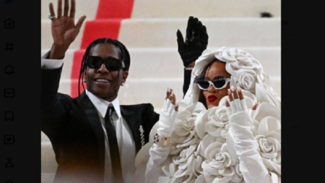 Rihanna et A$AP Rocky &eacute;taient pr&eacute;sents aux MET Gala 2023 (Screenshoot Twitter @badgalrodo)