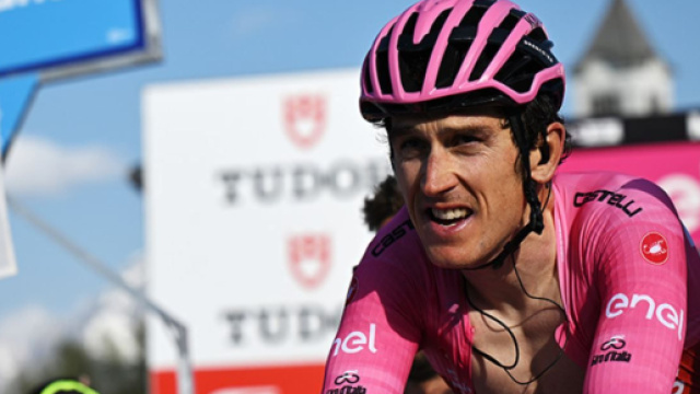 Ciclismo, Geraint Thomas nella cronoscalata del Monte Lussari.