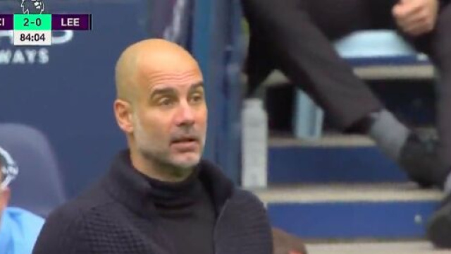 Guardiola n'a pas dig&eacute;r&eacute; le choix d'Haaland contre Leeds. (screenshot Twitter - @HRivayrand)