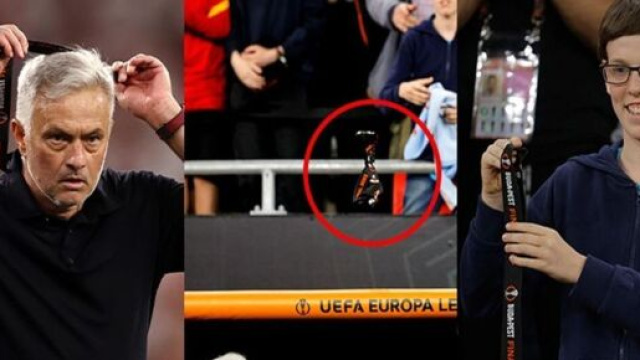 Jos&eacute; Mourinho a pr&eacute;f&eacute;r&eacute; donner sa m&eacute;daille de l'Europa League &agrave; un jeune fan (screenshot @Twitter - Eurosport)