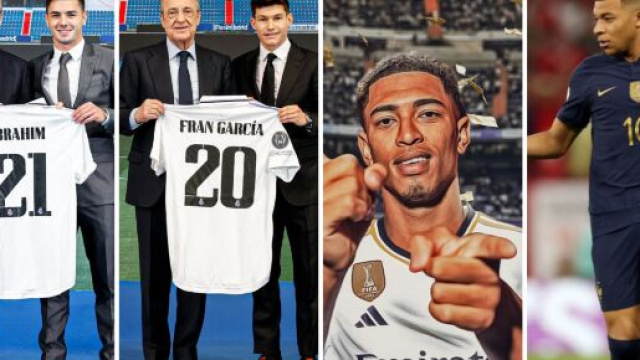 Brahim Diaz, Fran Garcia, Jude Bellingham et Kylian Mbapp&eacute; (Screenshot @realmadridfra @PSG_inside au 14 juin 2023)