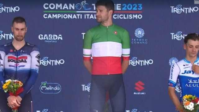 Campionati italiani di ciclismo, il podio della cronometro vinta da Filippo Ganna.