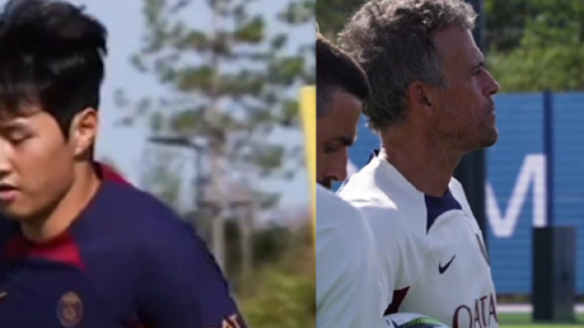 Les premiers pas de Lee Kang-In sous les ordres de Luis Enrique (capture Twitter @PSG_inside et @psgcommunity_)