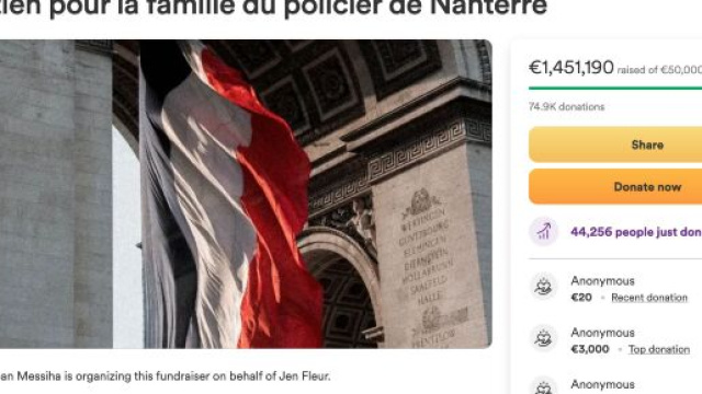 Mort de Nahel : la cagnotte pour la famille du policier incarc&eacute;r&eacute; atteint 1,451,190 euros &copy;Gofundme