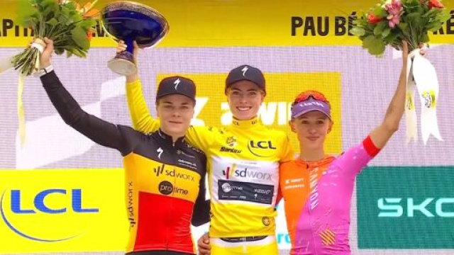 Ciclismo, il podio del Tour de France Femmes.