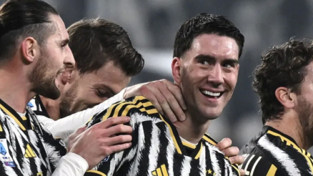 L'esultanza della Juventus contro il Sassuolo.