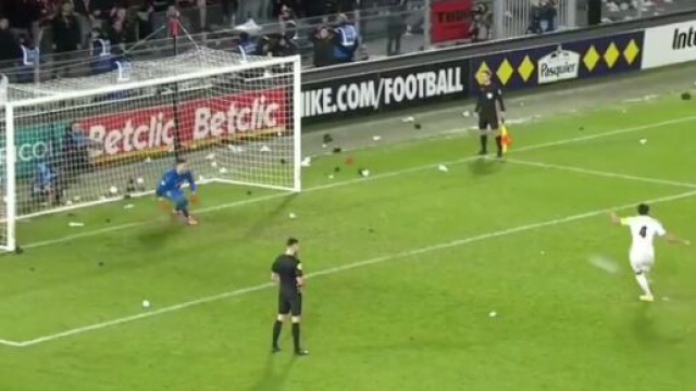 Gigot a rat&eacute; son tir au but lors de Rennes-OM. (screenshot Twitter @beinsports)