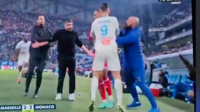 Gattuso en col&egrave;re contre Monaco avec l'OM. (screenshot Twitter @canal+)