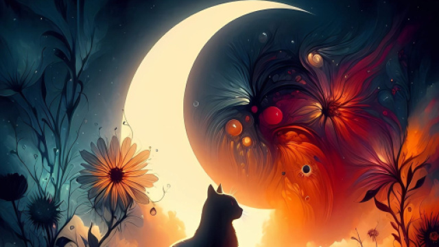 Immagine fantasy con gatto nero e luna sullo sfondo - &copy; Pixabay