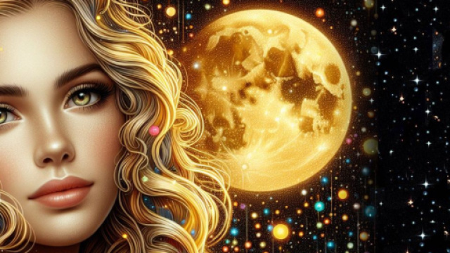 Segno zodiacale della Vergine con Luna sullo sfondo - &copy; Bing IA.