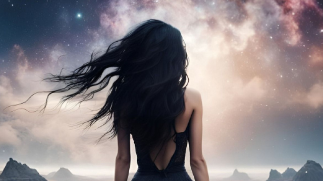 Donna che osserva la notte stellata al chiaro di luna - &copy; Pixabay.