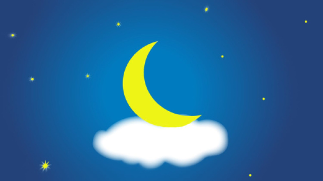 Luna gialla con nuvola e stelle &copy; Pixabay IA.