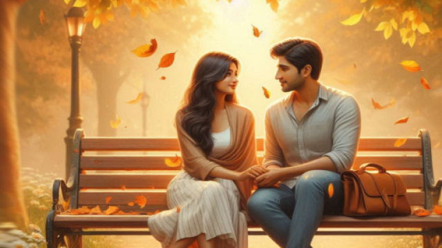 Coppia felice in autunno &copy; Bing IA