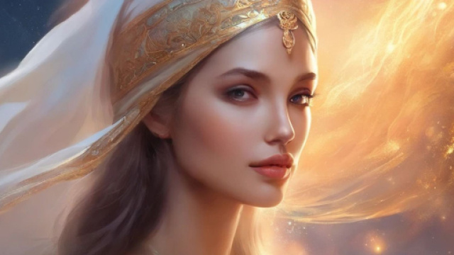 Donna su sfondo cielo oro &copy; Immagine di Pixabay.