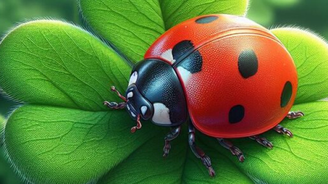 Coccinella su quadrifoglio portafortuna - &copy; Bing IA.