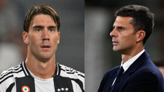 Dusan Vlahovic e Thiago Motta. Foto &copy; Juventus FC