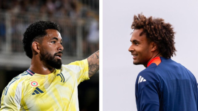 Douglas Luiz, centrocampista della Juventus. Foto &copy; Juventus FC, Joshua Zirkzee, attaccante del Manchester United. Foto &copy; Manchester United