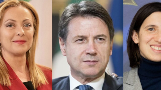 Giorgia Meloni, Giuseppe Conte e Elly Schlein (&copy; Wikipedia common)