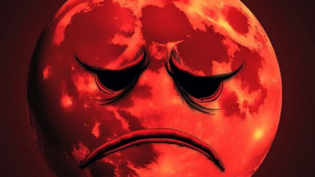 Luna rossa con faccia triste &copy; Grok AI X.