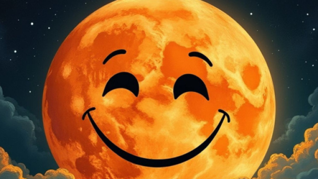 Luna arancione con faccia sorridente &copy; Grox AI X