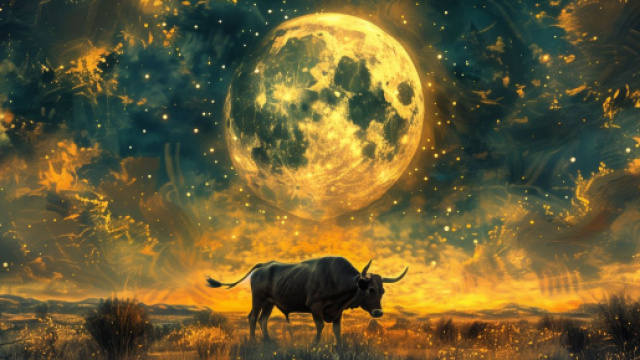 Toro con luna piena sullo sfondo - &copy; Pixabay.