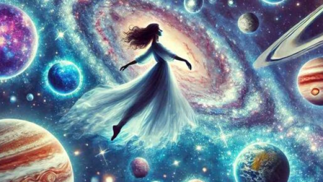 Donna tra stelle e pianeti - immagine generata da &copy; IA.