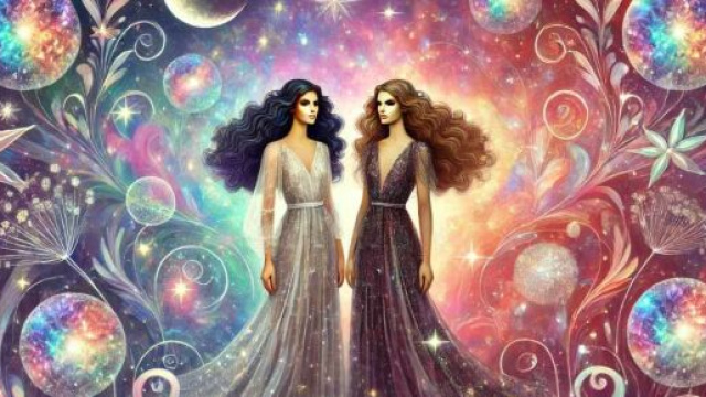 Due donne su uno sfondo di pianeti - immagine generata da IA