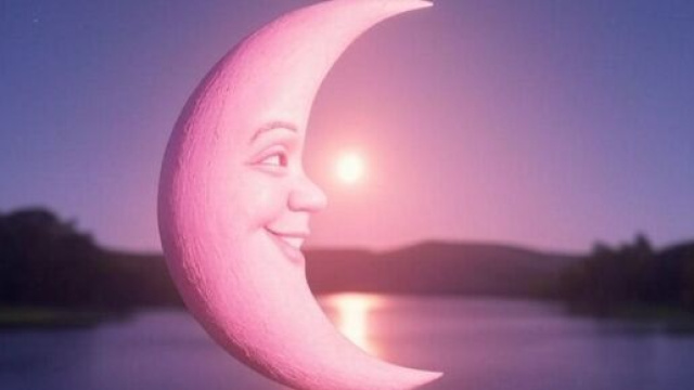 Luna rosa che sorride osservando il sole &copy; Grok