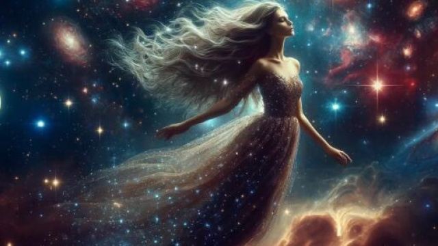 Donna tra le stelle e le nebulose - immagine generata con &copy; IA.