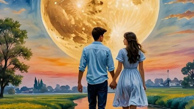 Innamorati a passeggio con Luna sullo sfondo - &copy; Pixabay
