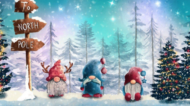 Paesaggio innevato con gli gnomi natalizi &copy; Pixabay